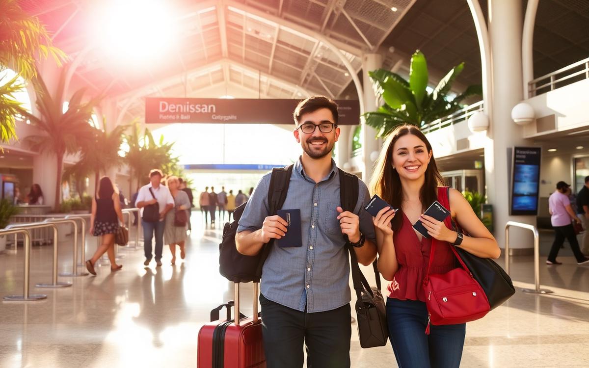 Travelers arriving at Denpasar Bali airport with passports