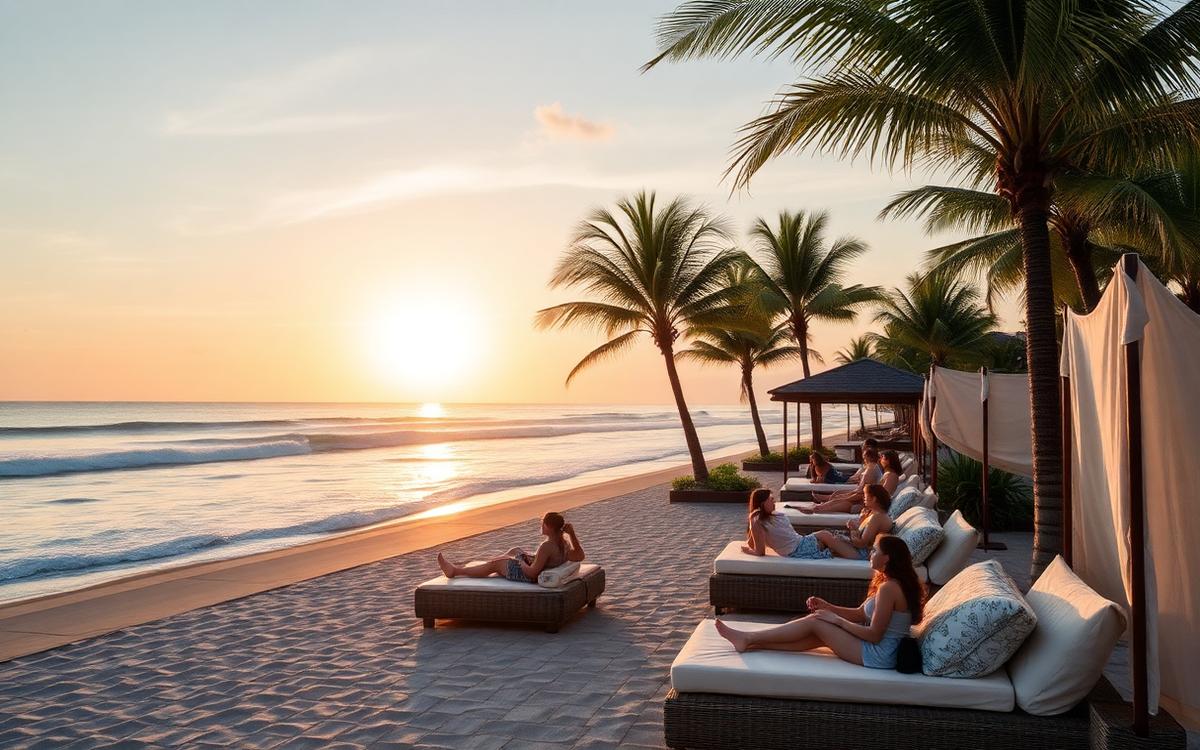 Bali beach club at golden hour — extend your stay
